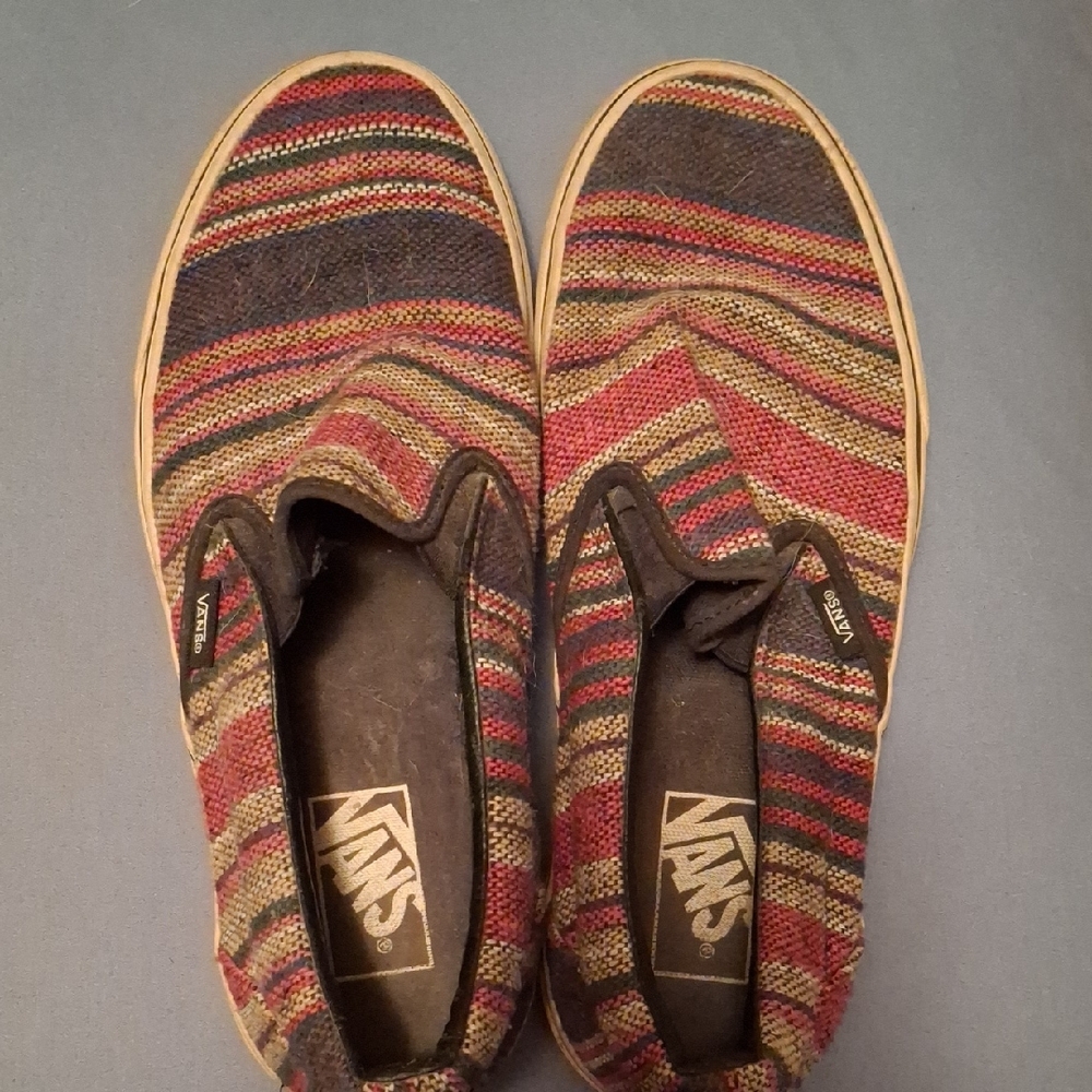 Vans Striped Slip-On Shoes - Red, Blue, Tan